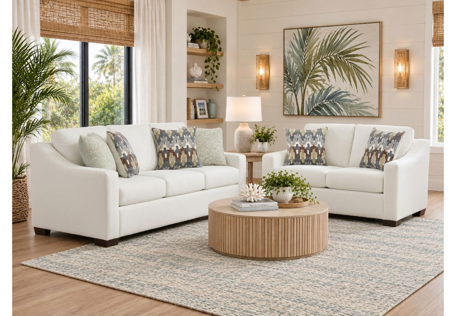 Affordable Pearson Ecru Sofa and Loveseat With Accent Pillows