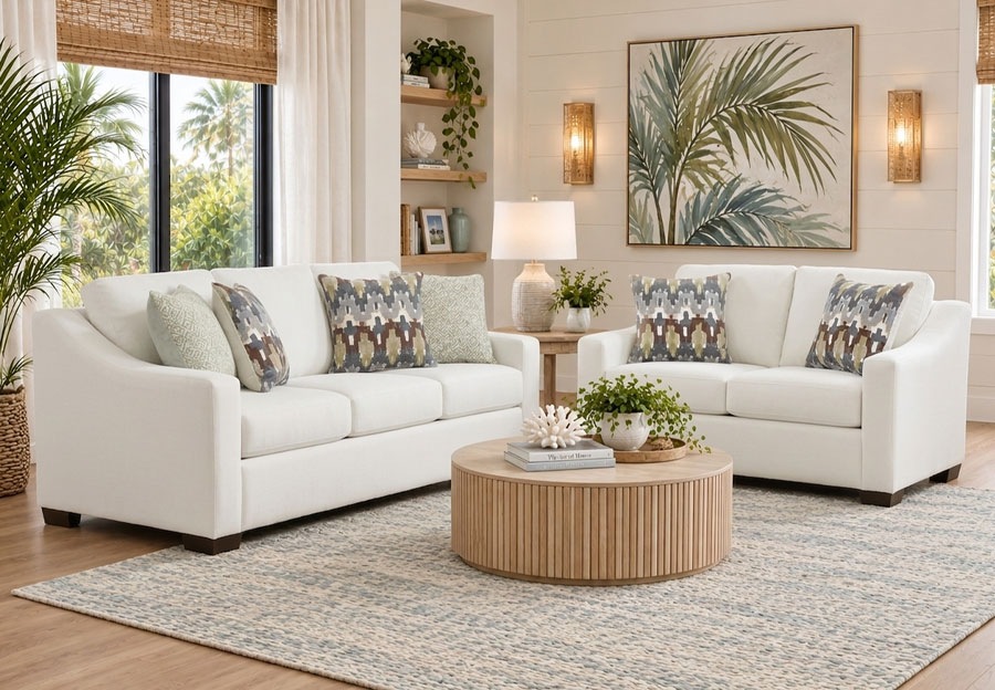 Affordable Pearson Ecru Sleeper and Loveseat With Accent Pillows
