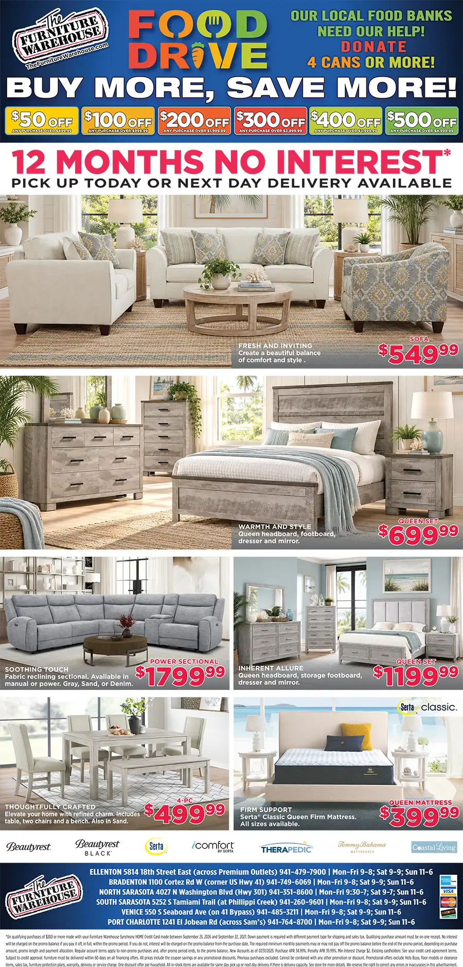 Help Local Food Banks and Enjoy Big Savings! Give 4 cans or more and enjoy exclusive 'Buy More, Save More' furniture discounts!